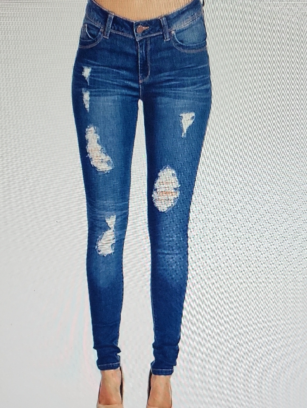 Ripped High-Rise Skinny Jeans - Blue. Stretch Cotton. Never Used.